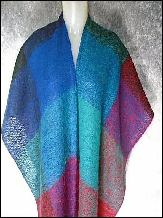 Stole Vintage Scarves & Wraps for sale | eBay Shawl Wrap With Fringe, 80s Color Block Vegan Acrylic Boucle -80s Vintage